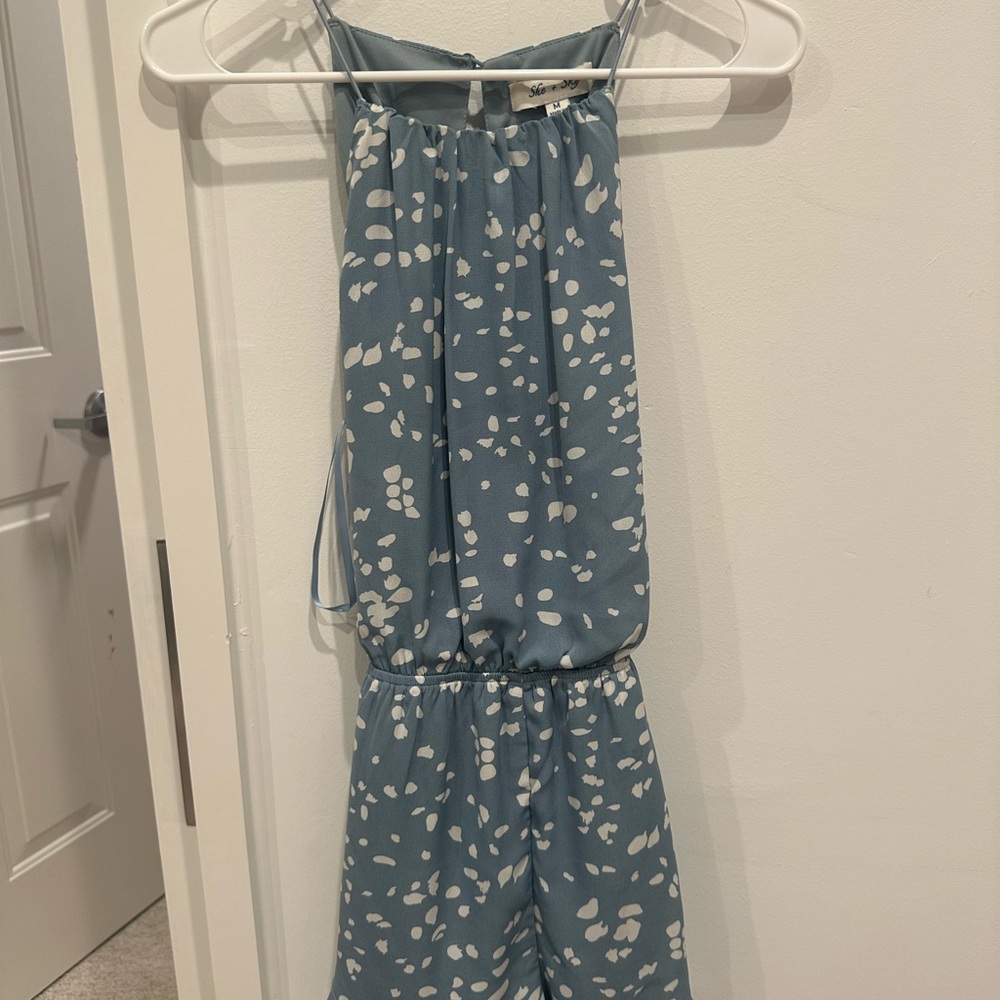 She + Sky Blue and White Patterned Jumpsuit
